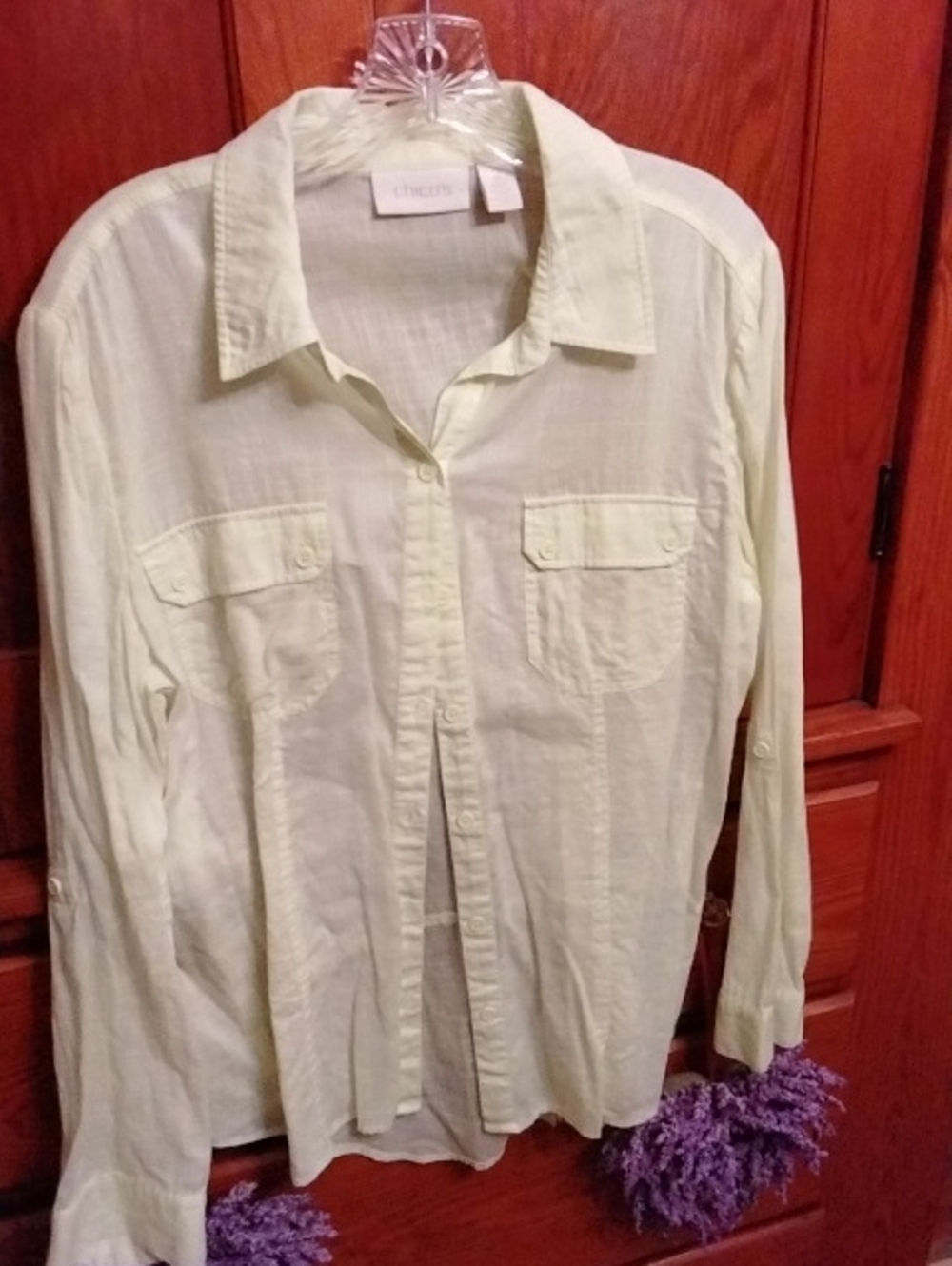 Chicos Sz 2 Womens 100% Cotton Yellow/green Blouse
